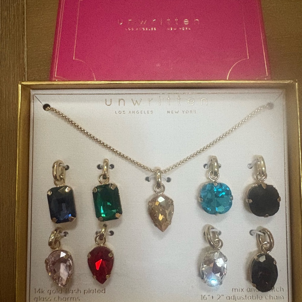 Unwritten Gold Necklace with Colorful Gem Charms